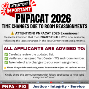 📢 IMPORTANT ADVISORY: PNPACAT 2026 Examination Time Changes Due to Room Reassignments